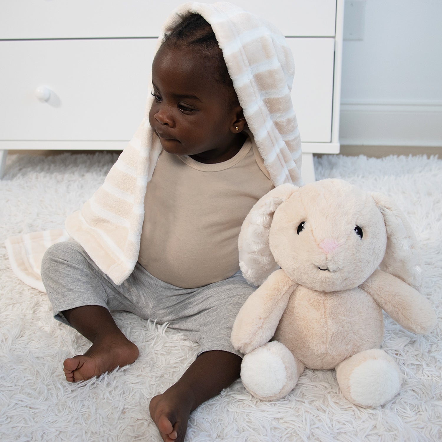 Fluffy Bunny Plush Stuffed Animal and Blanket Gift Set