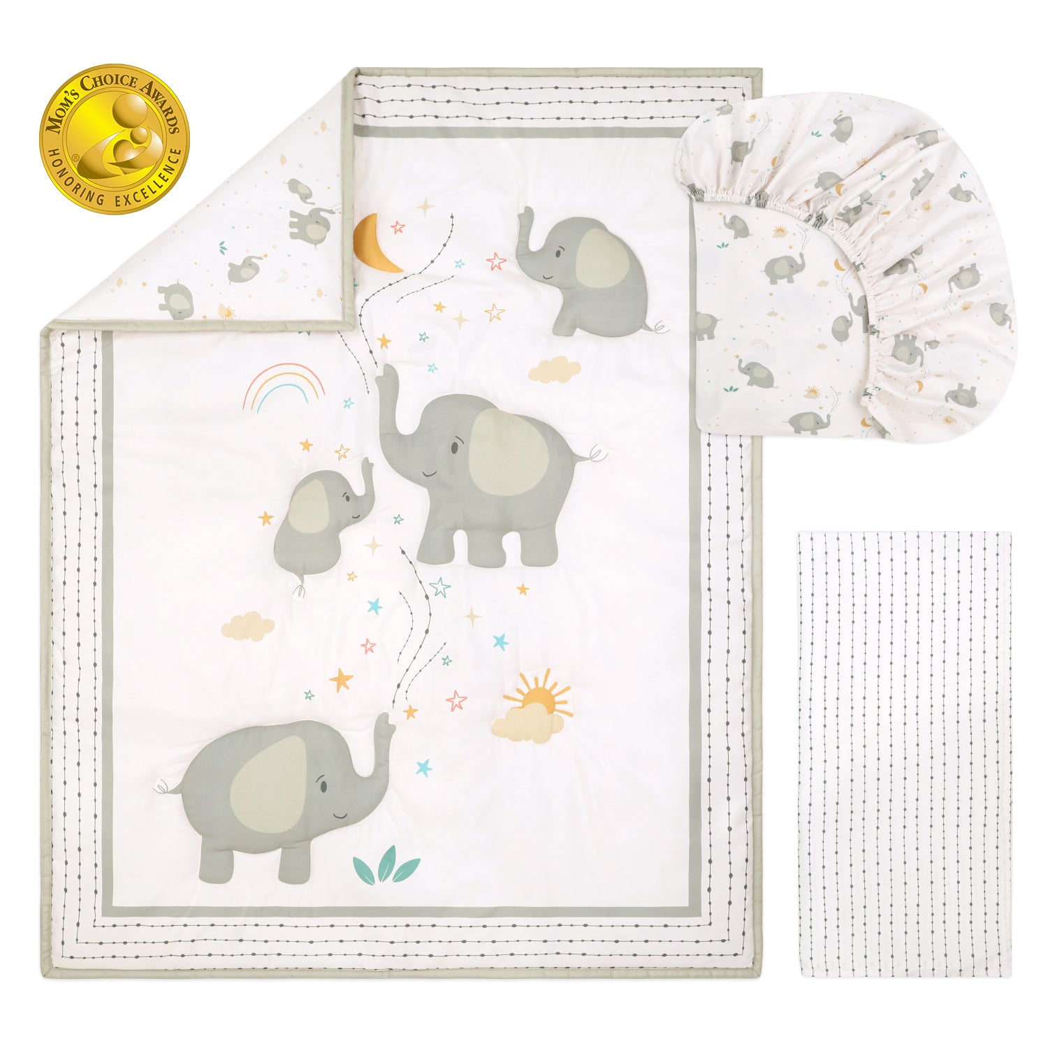 Crib Bedding Set for Baby Boys and Girls, Elephant Whimsy, 3 Pieces