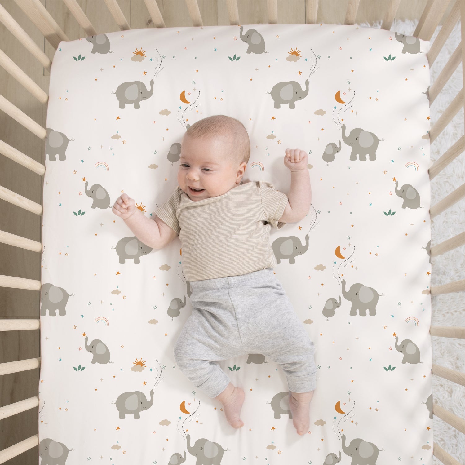 Crib Bedding Set for Baby Boys and Girls, Elephant Whimsy, 3 Pieces
