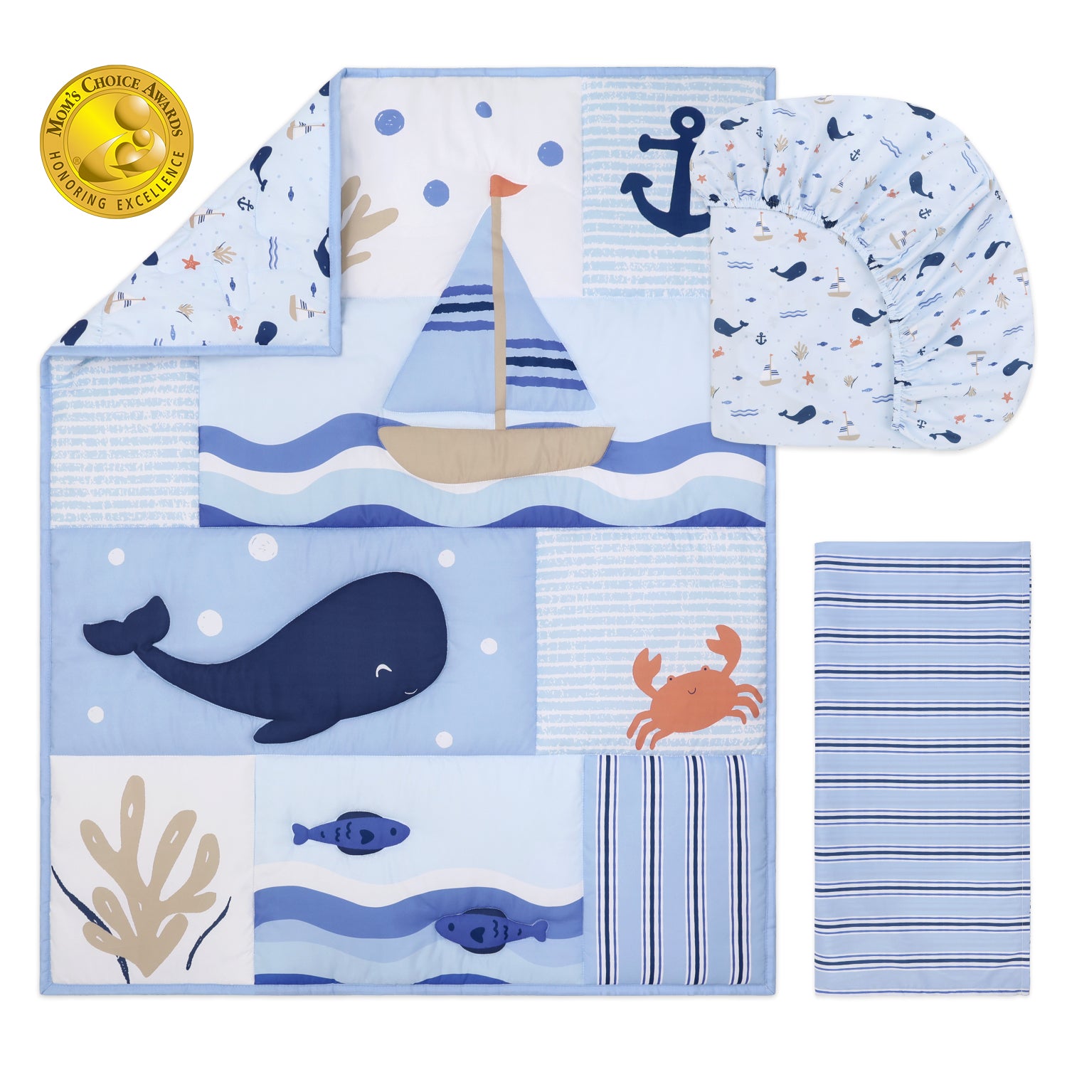 Crib Bedding Set for Baby Boys, Nautical Patch, 3 Pieces