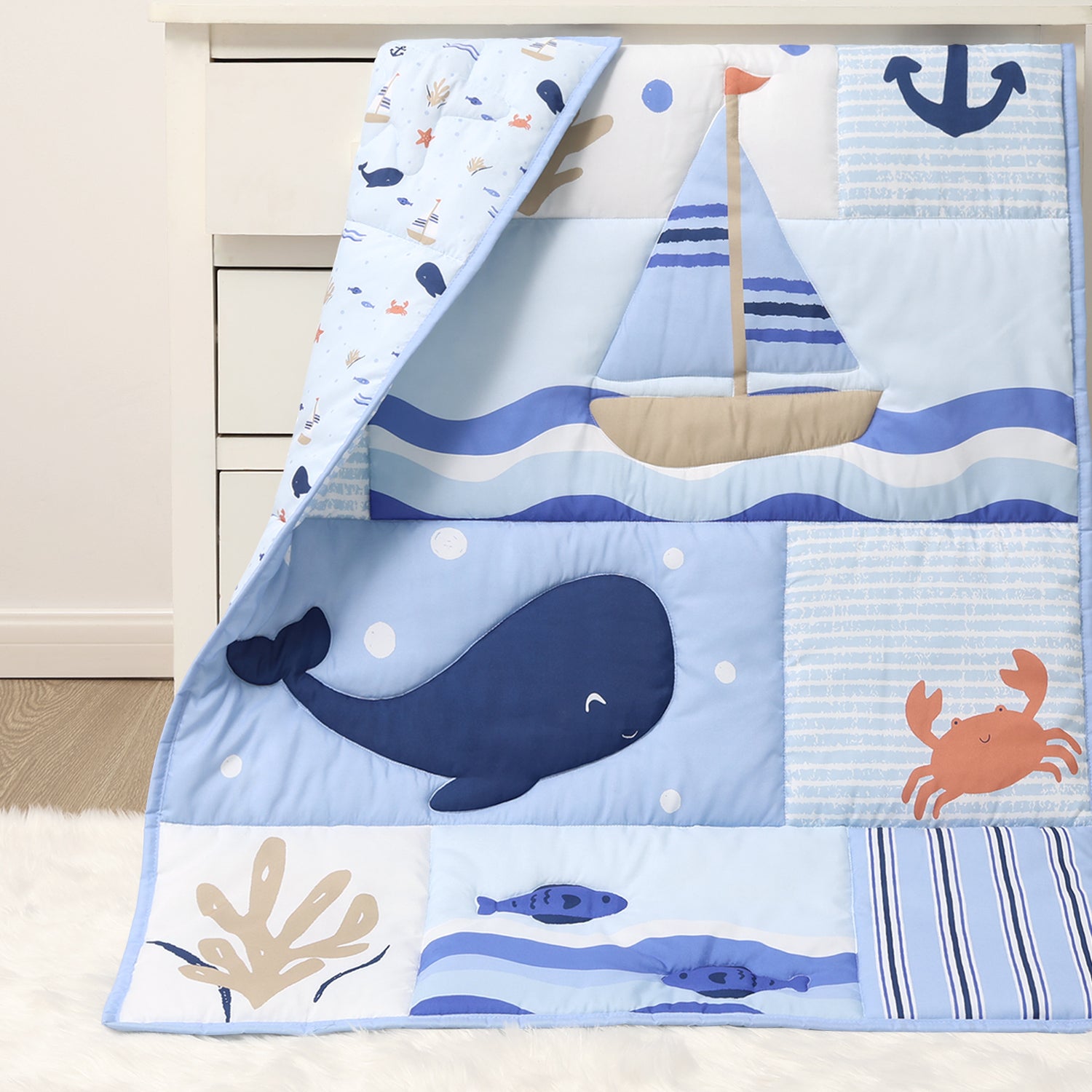 Crib Bedding Set for Baby Boys, Nautical Patch, 3 Pieces