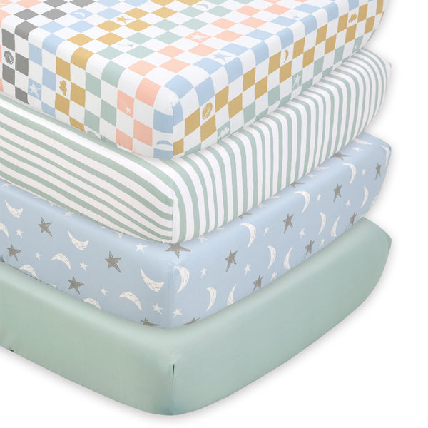 Celestial Multi 4-Pack Fitted Crib Sheet Set