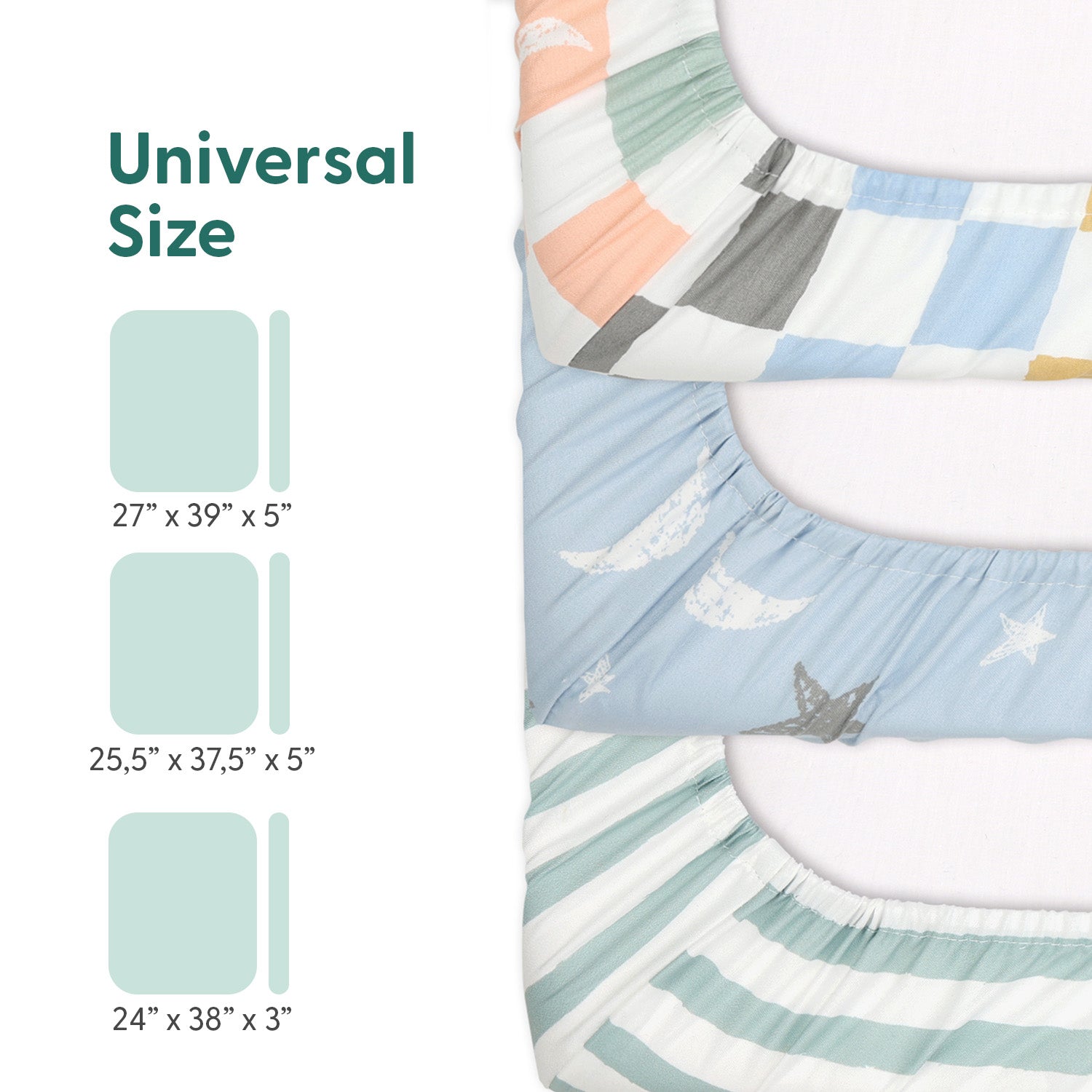 Celestial Multi Playard Mini Crib Sheets, 3-Pack