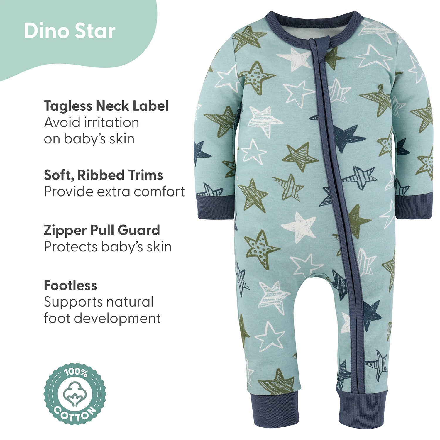 Dino Star Cotton Footless Sleepers for Boys, 2 Pack