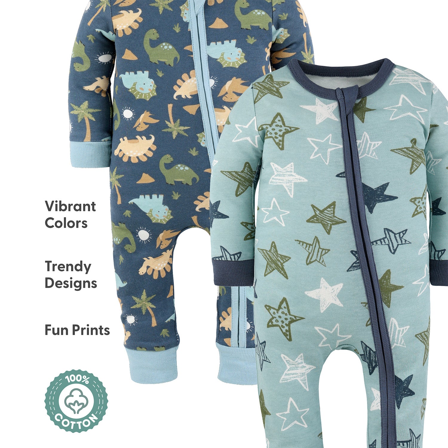 Dino Star Cotton Footless Sleepers for Boys, 2 Pack