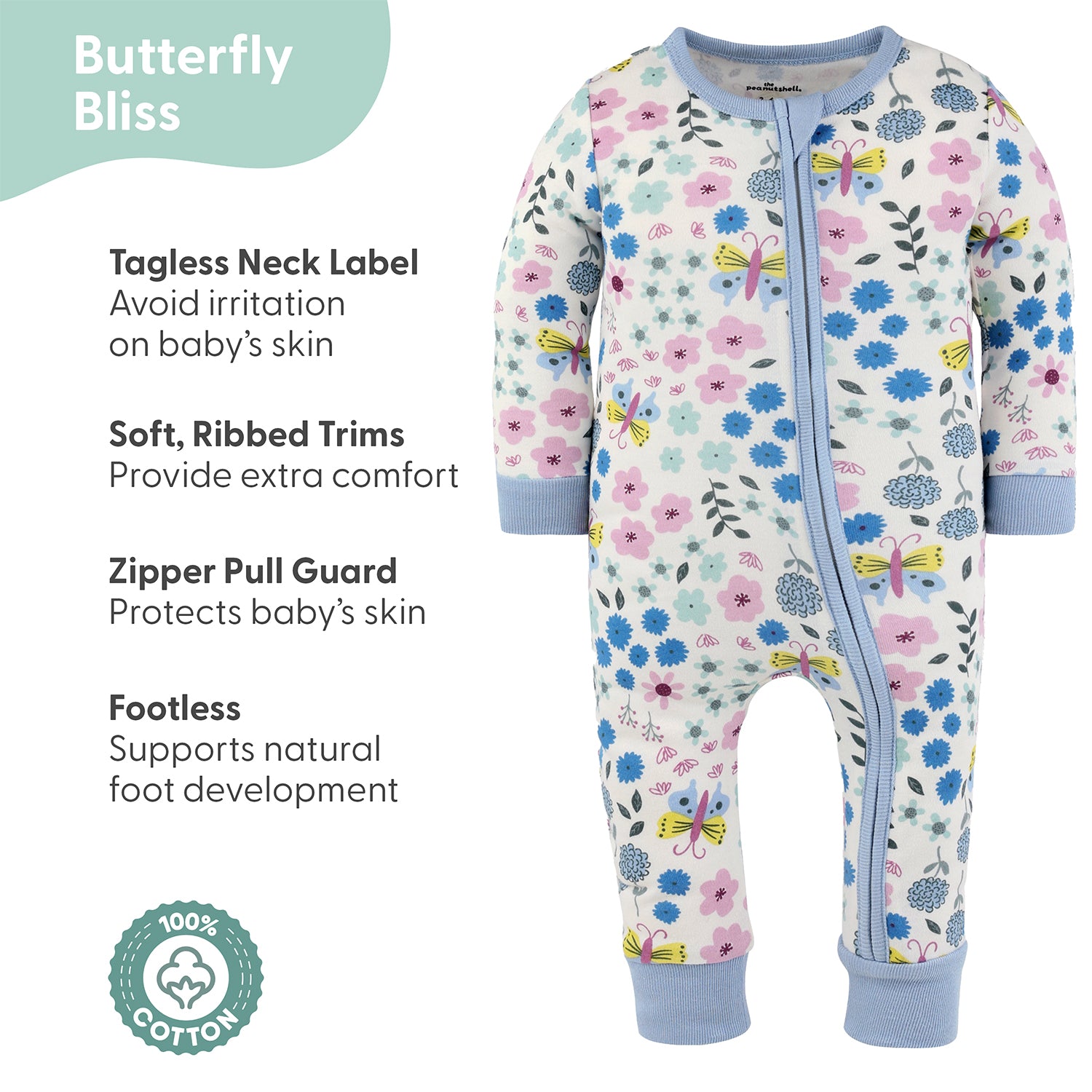 Blissful Florals Cotton Footless Sleepers for Girls, 2 Pack