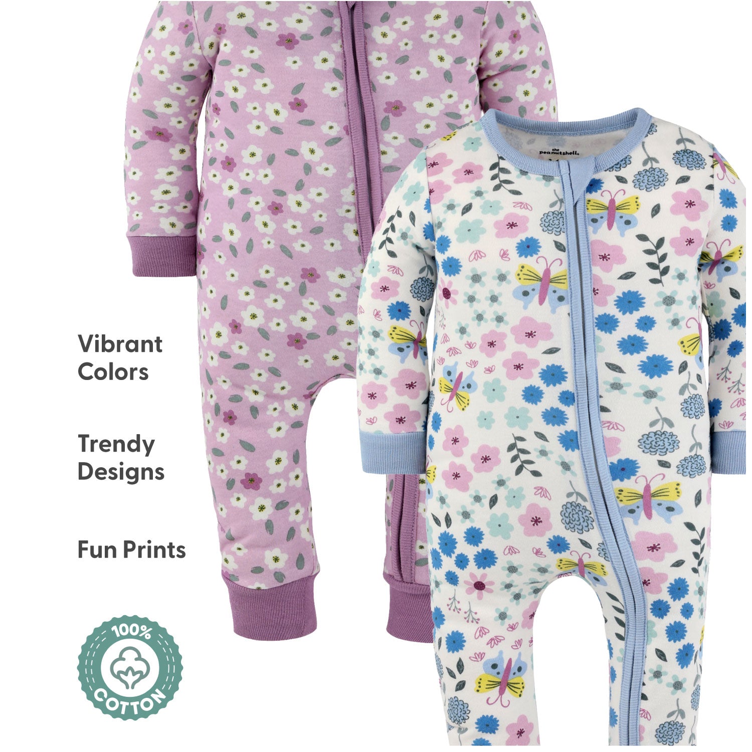 Blissful Florals Cotton Footless Sleepers for Girls, 2 Pack