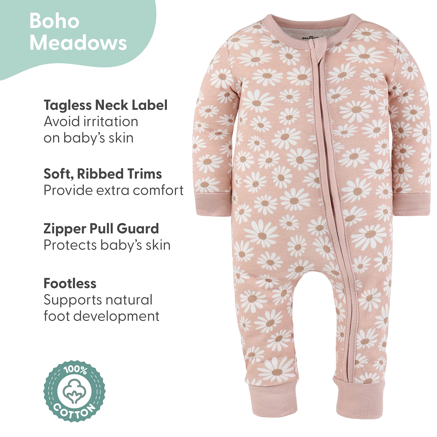 Boho Meadows Cotton Footless Sleepers for Girls, 2 Pack