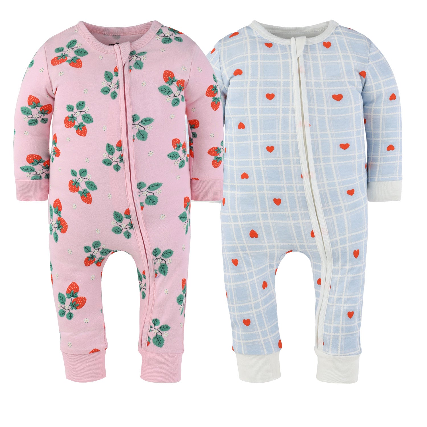 Strawberry Sweet Treats Cotton Footless Sleepers for Girls, 2 Pack