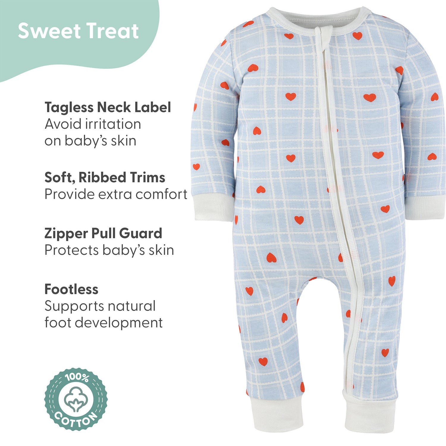 Strawberry Sweet Treats Cotton Footless Sleepers for Girls, 2 Pack