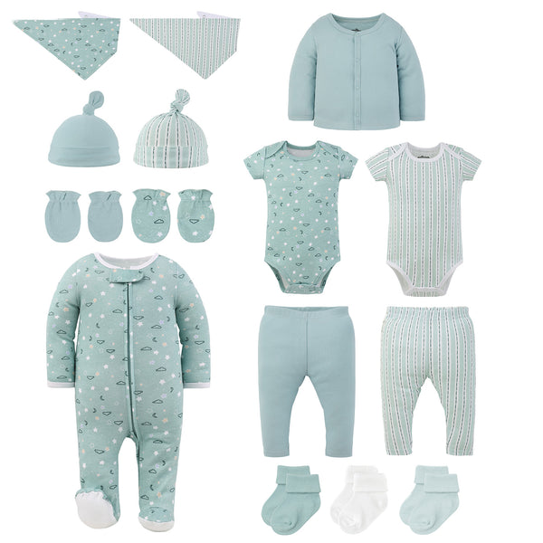 Layette Gift Set for Baby Boys and Girls, Soft Celestial, 15-Piece