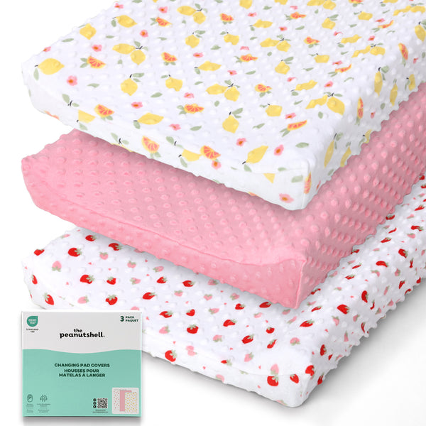 Berry Lemon Minky Changing Pad Covers for Baby Girls, 2-Pack