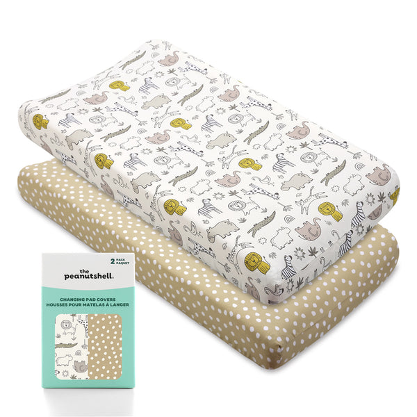 Earth Safari Changing Pad Covers for Baby Boys and Girls, 2-Pack