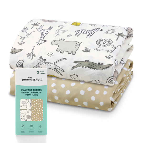 Earth Safari Playard Sheets for Baby Boys and Girls, 2-Pack