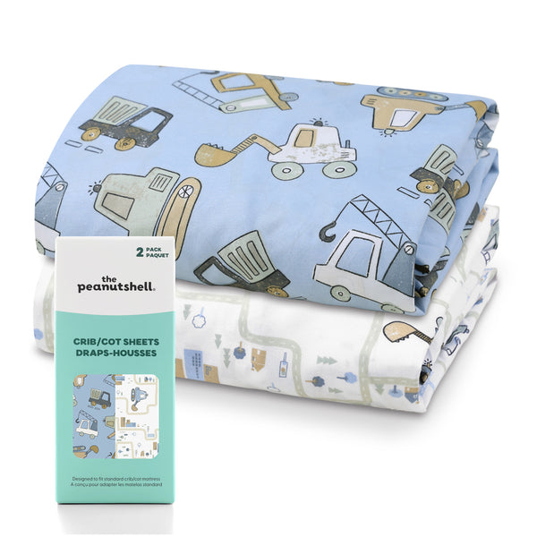 Construction Crib Sheet for Baby Boys, 2-Pack