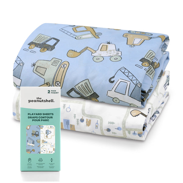 Construction Playard Sheets for Baby Boys, 2-Pack