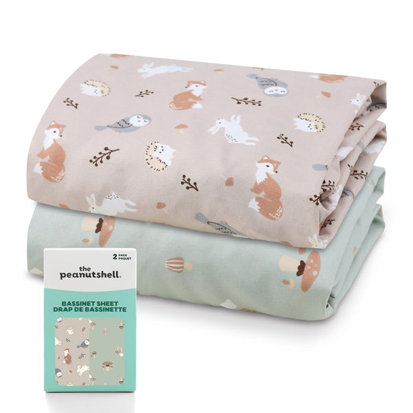 Woodland Story Bassinet Sheets for Baby Boys and Girls, 2-Pack