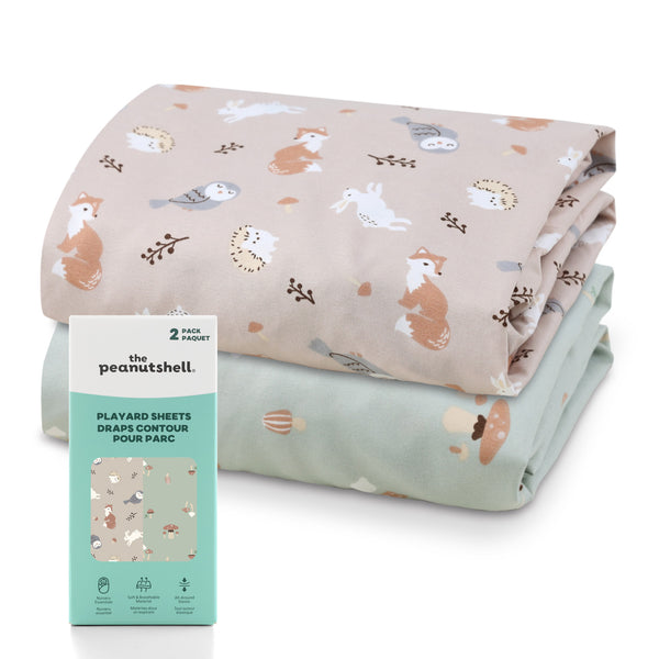 Woodland Story Playard Sheets for Baby Boys and Girls, 2-Pack