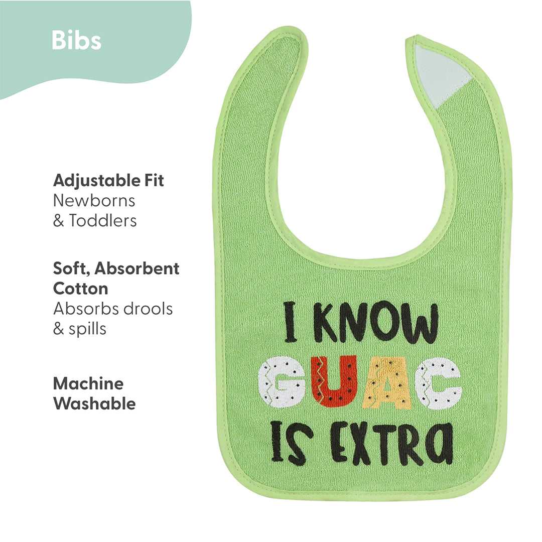 Han-Gry Green, Blue, Yellow Baby Boy or Girl Bibs 8-Pack