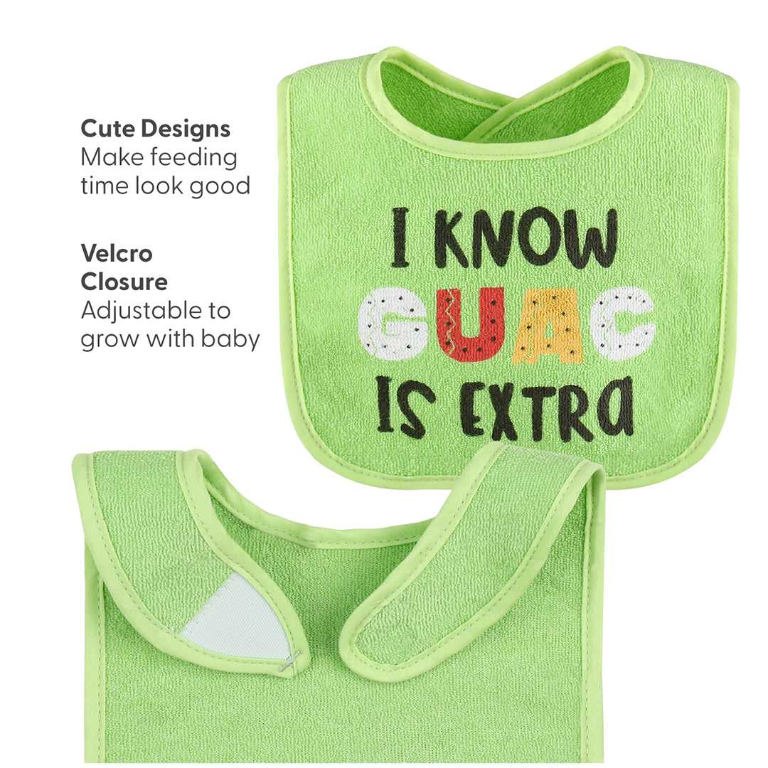 Han-Gry Green, Blue, Yellow Baby Boy or Girl Bibs 8-Pack