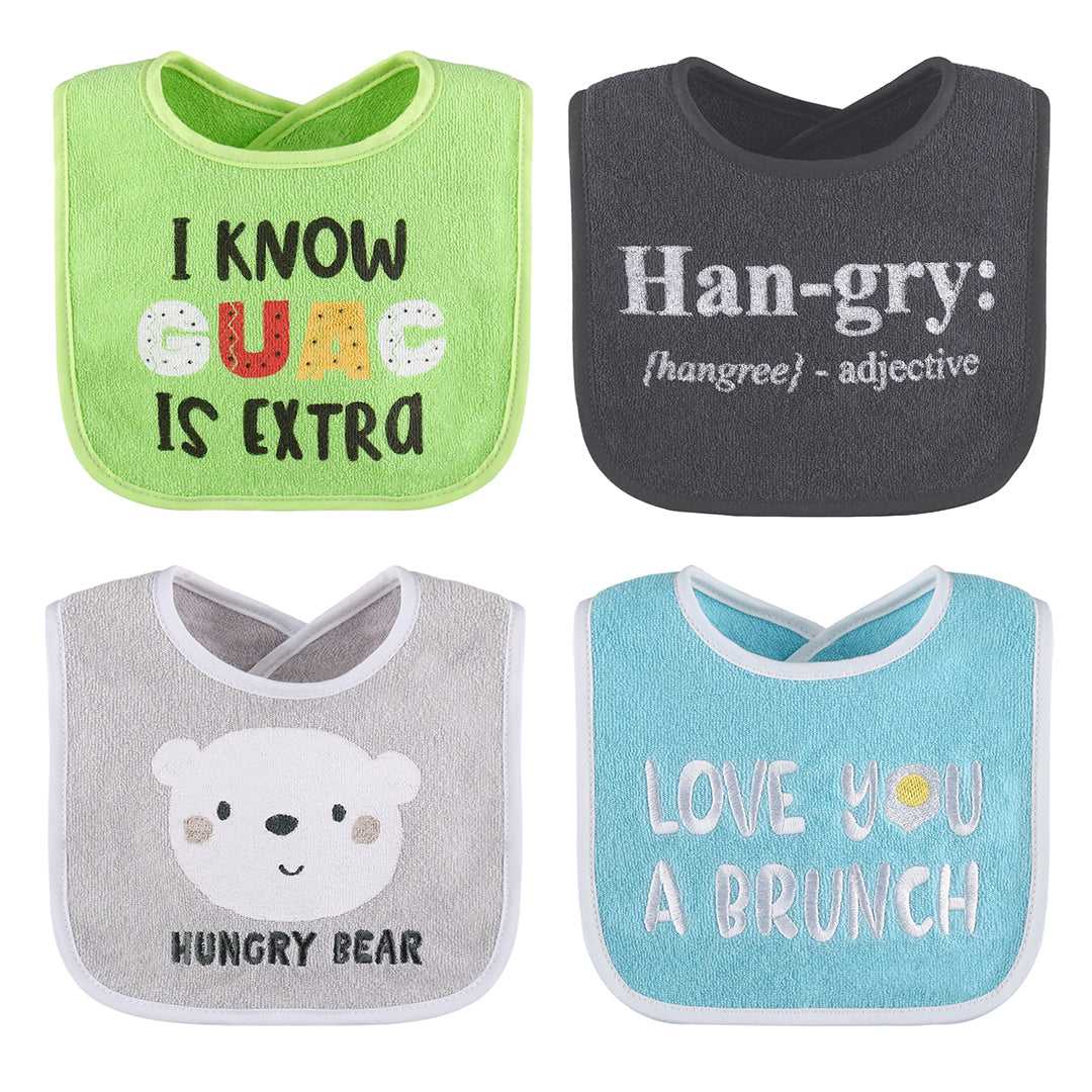 Han-Gry Green, Blue, Yellow Baby Boy or Girl Bibs 8-Pack