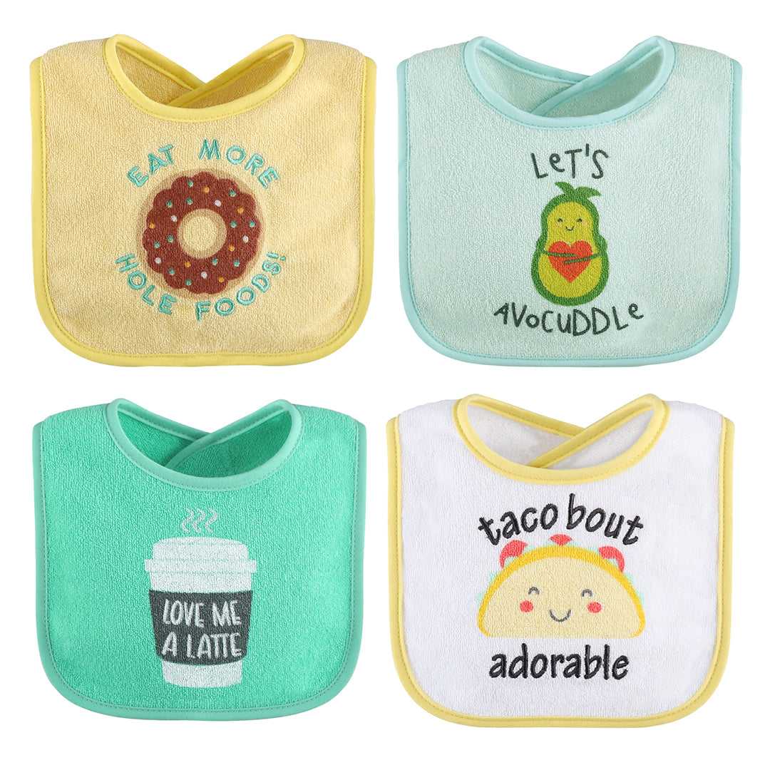 Han-Gry Green, Blue, Yellow Baby Boy or Girl Bibs 8-Pack