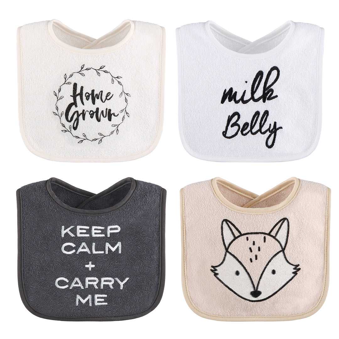 Cotton Baby Bibs, 8 Pack, Grey, Black, White