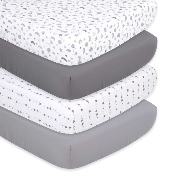 Celestial Moon and Stars 4-Pack Fitted Crib Sheet Set