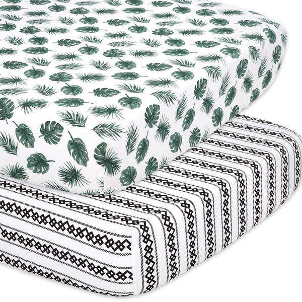 Botanical Leaf and Stripe 2-Pack Crib Sheet Set