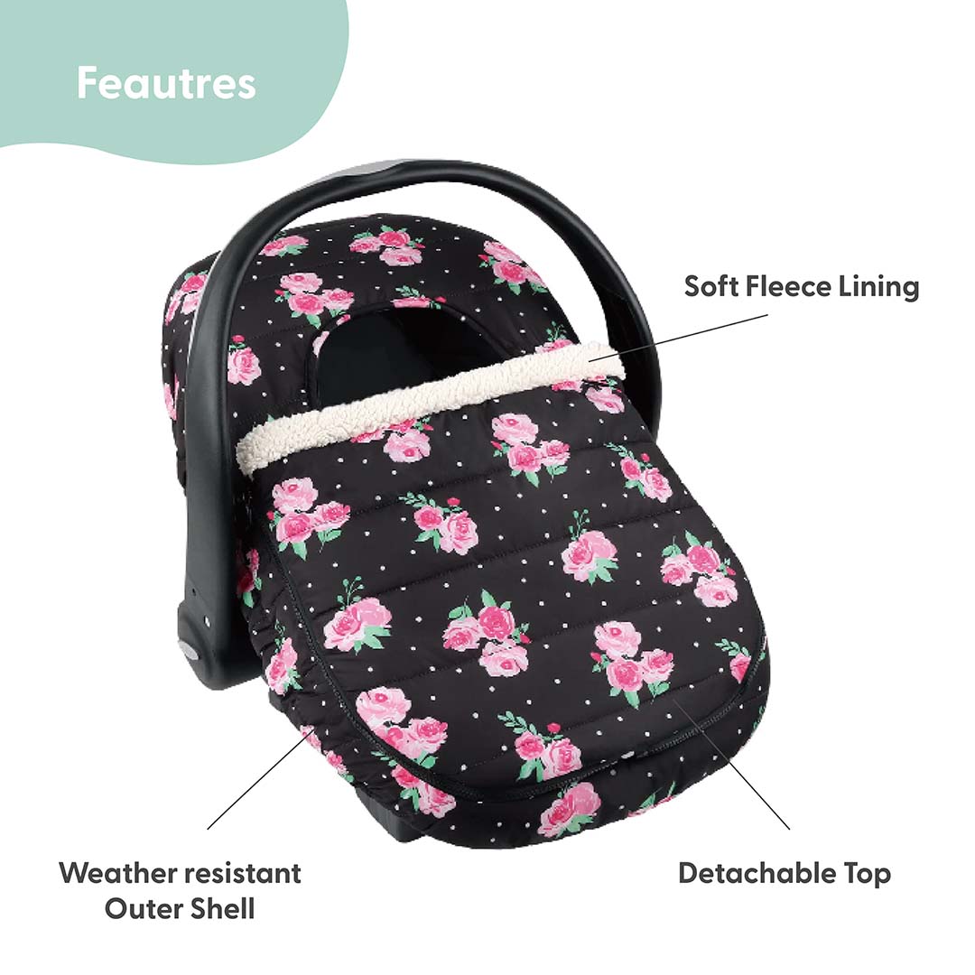 infant car seat and stroller covers The Peanutshell Seasonal Car Seat Cover, Floral Rose, Black/Pink