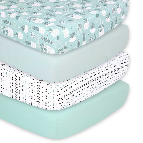 Cactus 4-Pack Fitted Crib Sheet Set