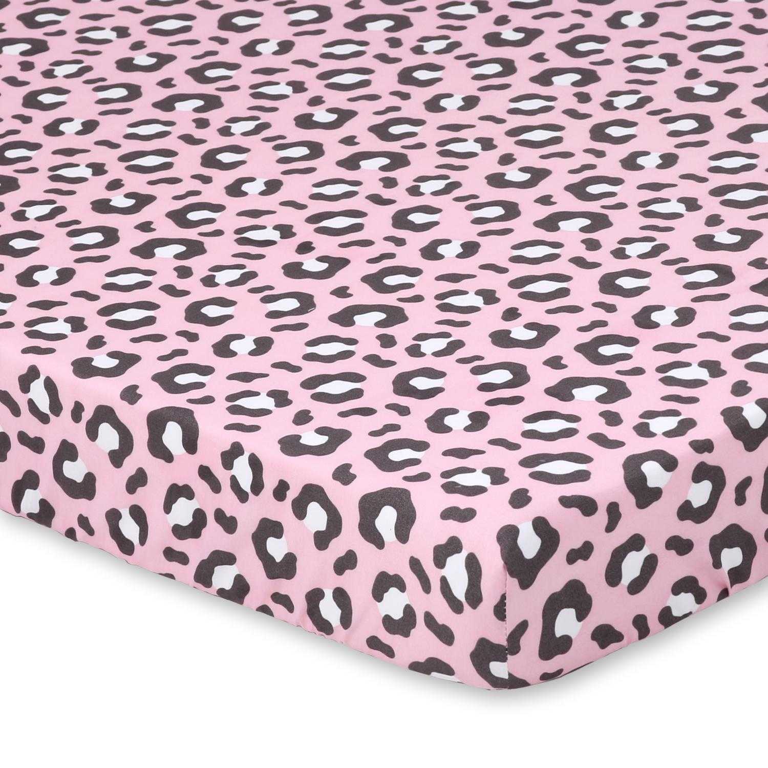 Cheetah Print Fitted Playard Sheets, 2-Pack Pink & Black