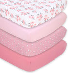 Pink Roses and Ditsy Floral 4-Pack Fitted Crib Sheet Set