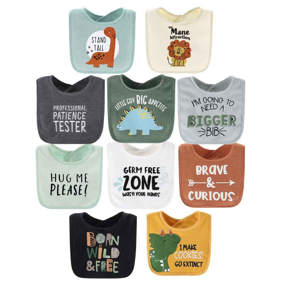 Dinosaur Baby Boy Terry Bibs 10-Pack