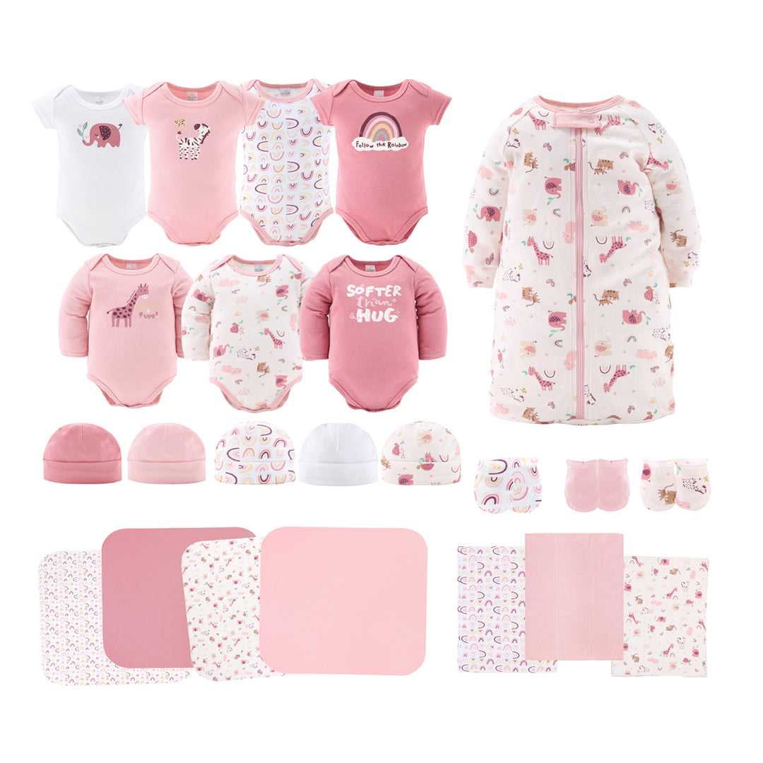 Rainbow Safari 23-Piece Layette Gift Set in Pink/White 0-3 months