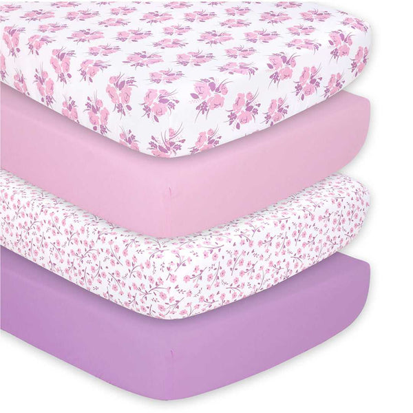 Floral 4-Pack Fitted Crib Sheet Set