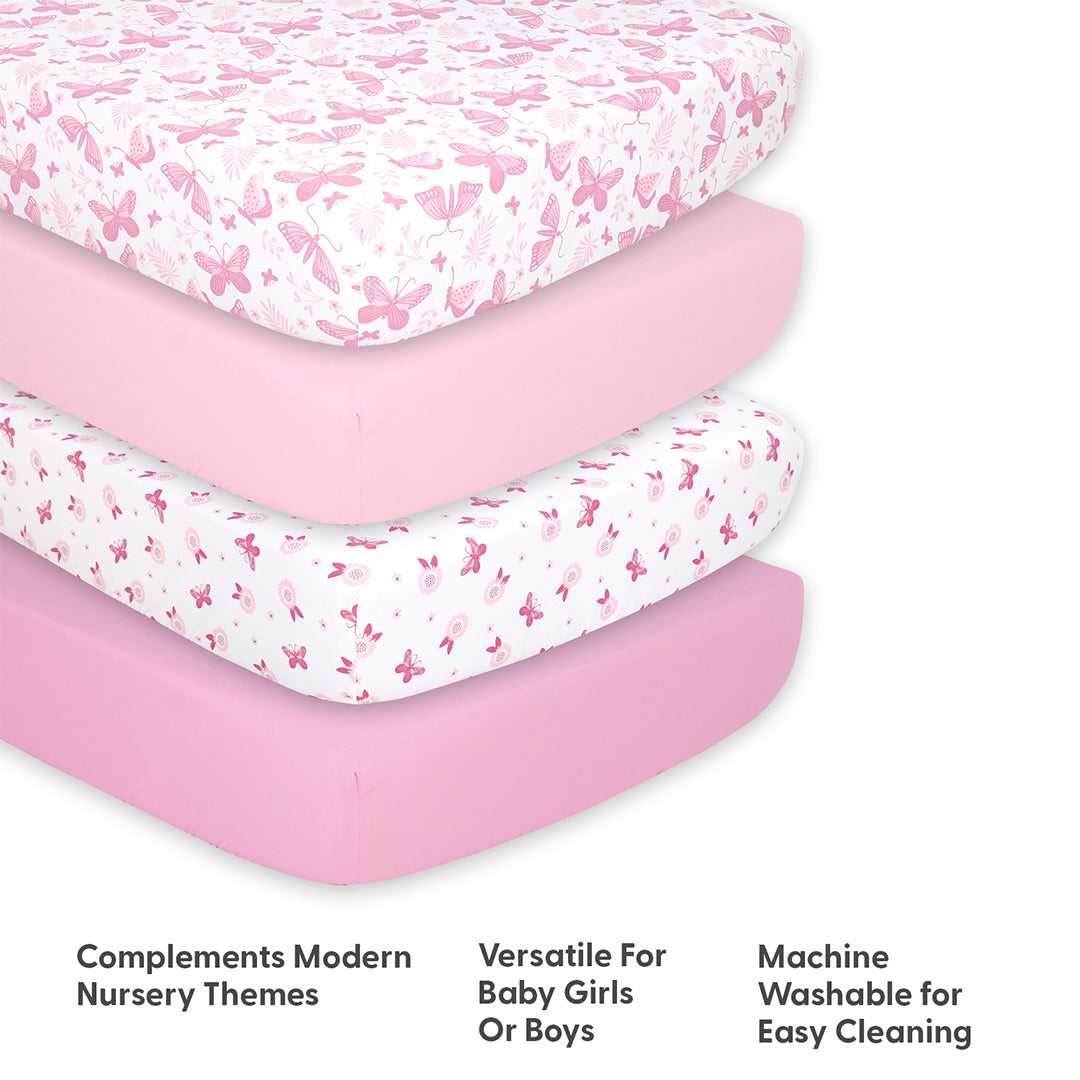 Butterfly 4-Pack Fitted Crib Sheet Set