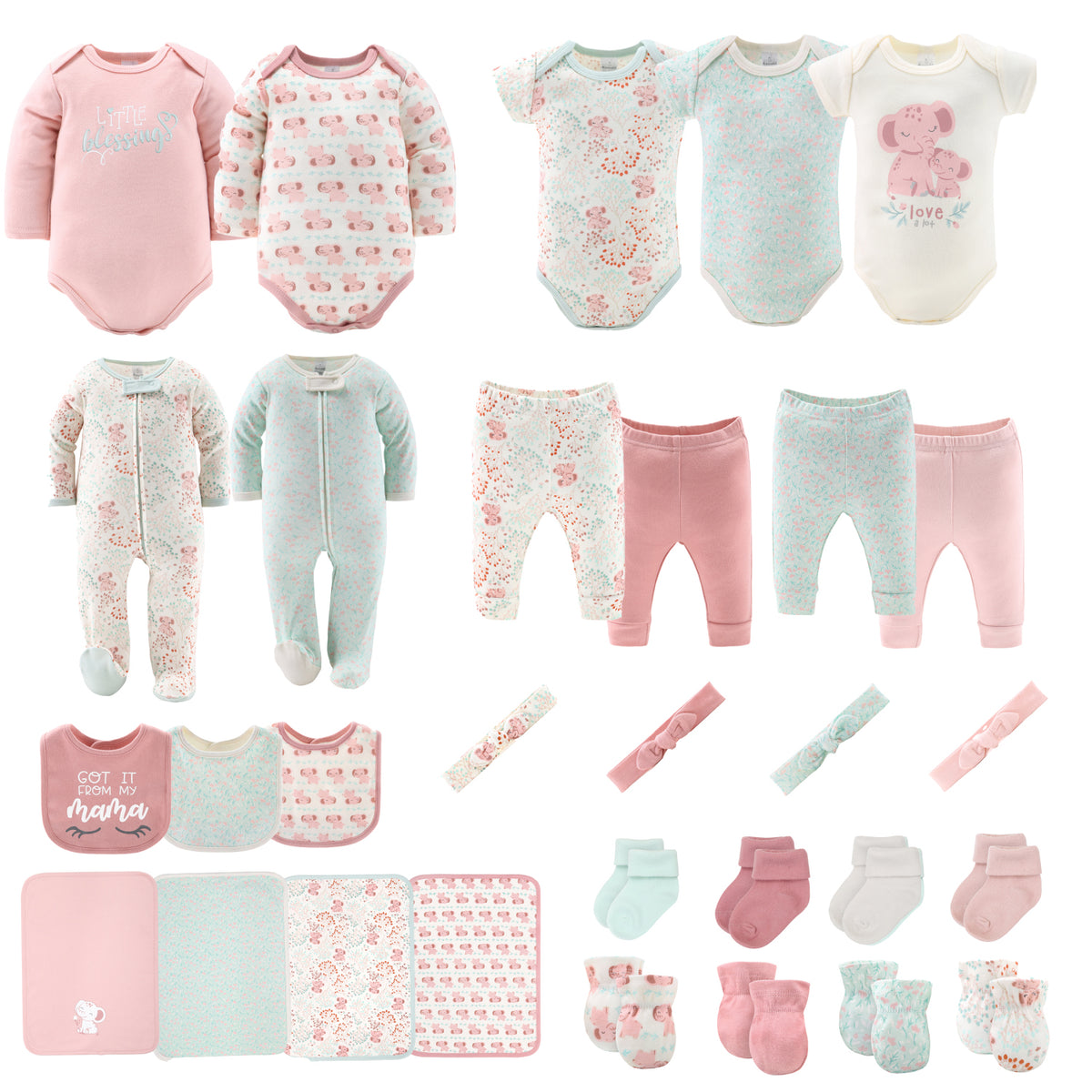Clothing Gift Set for Baby Girls - Floral Elephant, 30 Piece Farallon Brands