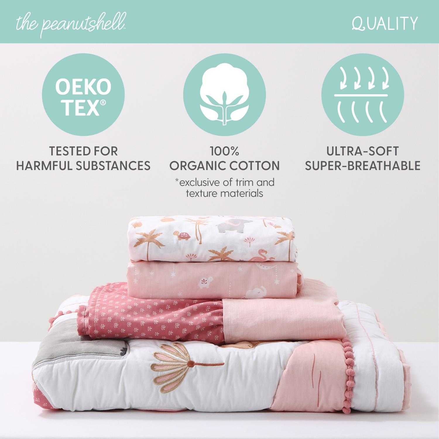 succulent crib bedding The Peanutshell Organic Cotton Crib Bedding Set for Baby Girls, Safari Oasis, 4 Pieces