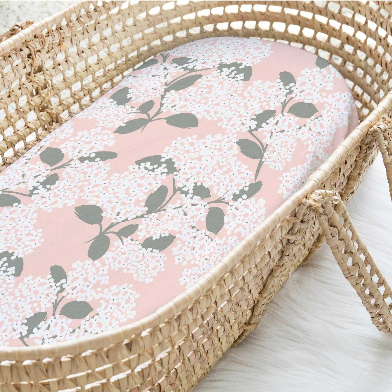 baby trend bassinet sheets The Peanutshell Cottage Floral Organic Cotton Jersey 4 Pack Bassinet Sheets