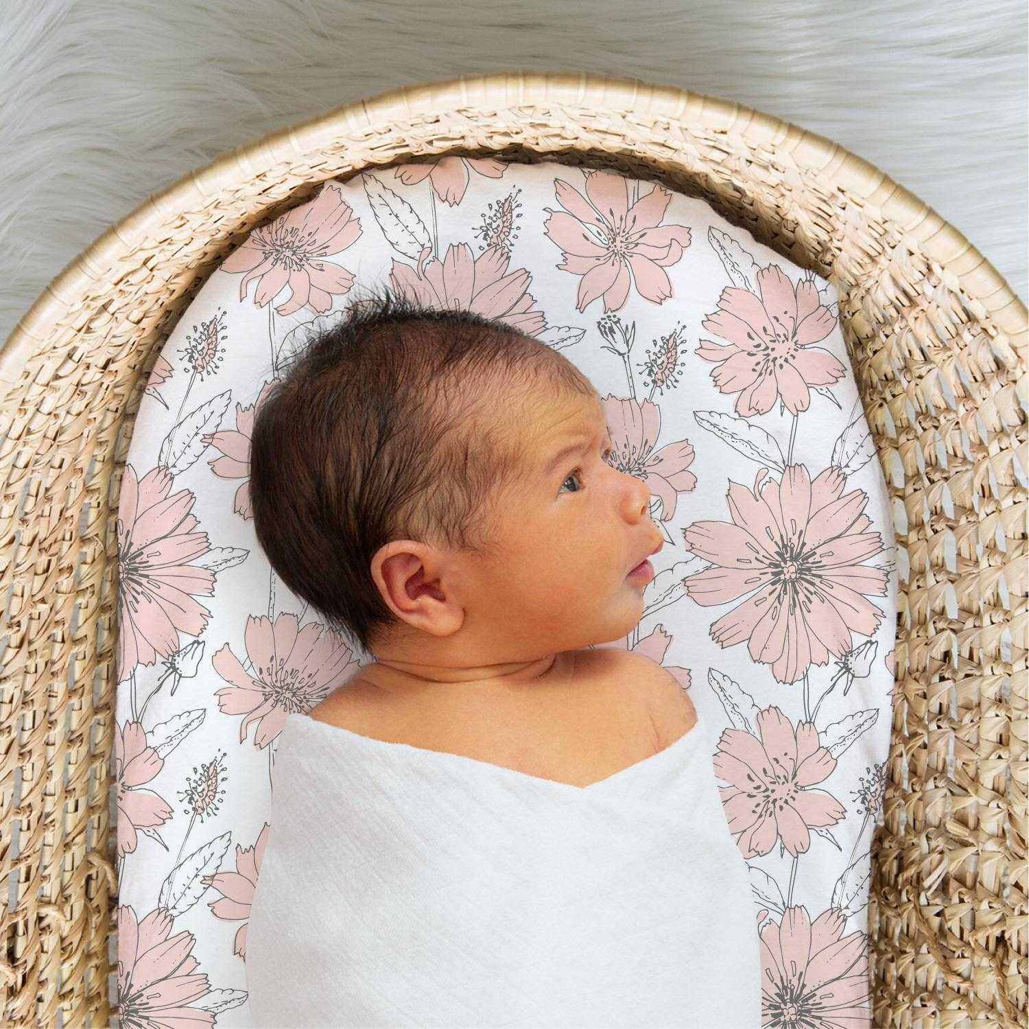 baby trend bassinet sheets The Peanutshell Cottage Floral Organic Cotton Jersey 4 Pack Bassinet Sheets