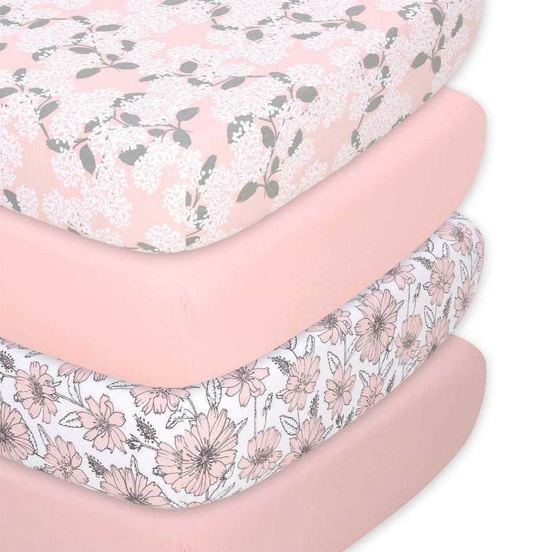 summer infant sheets The Peanutshell Cottage Floral Organic Cotton Jersey 4 Pack Fitted Crib Sheets