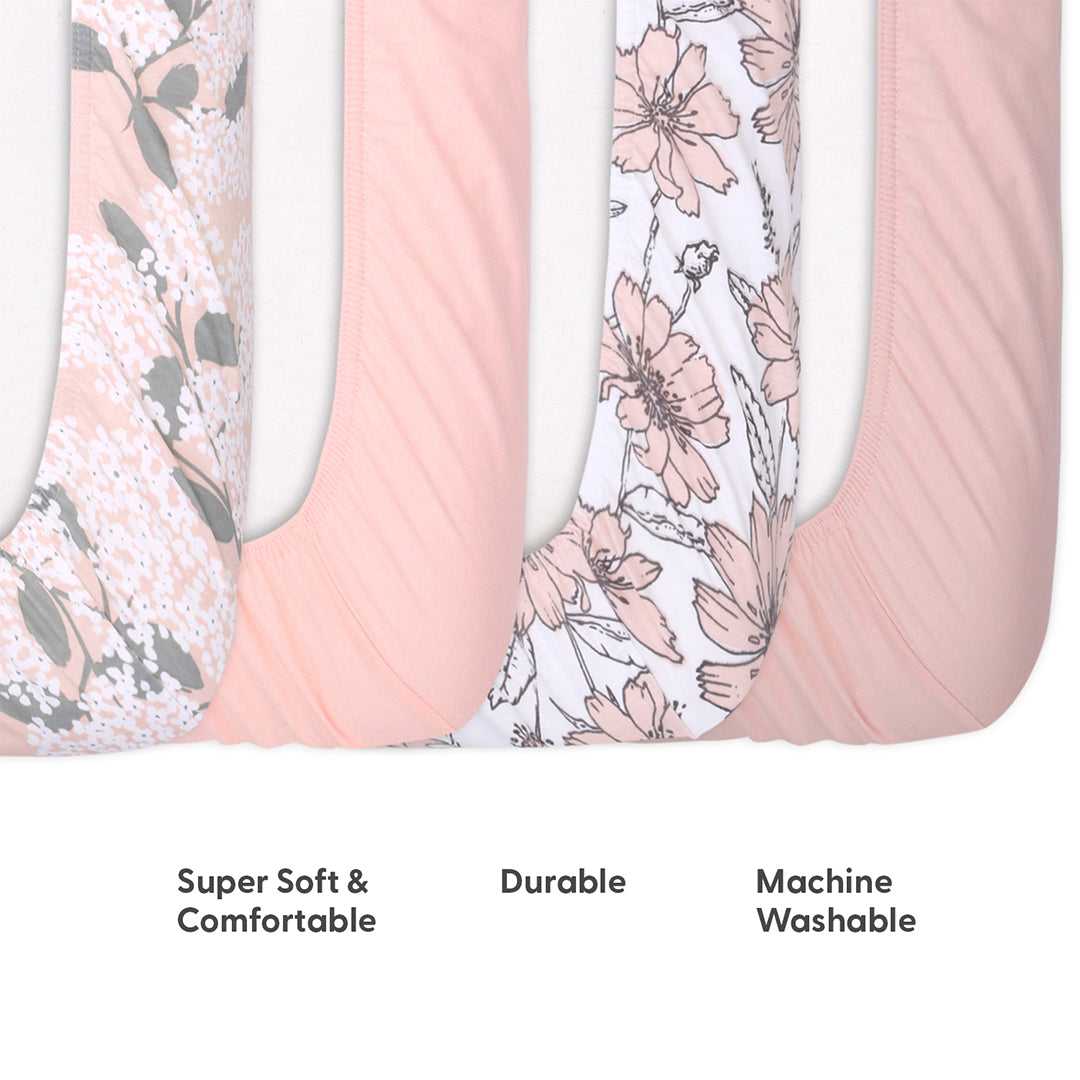 Cottage Floral 4-Pack Fitted Organic Jersey Crib Sheet Set