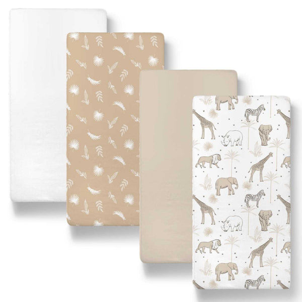 Caramel Safari Jersey Crib Sheet 4-Pack Sheets