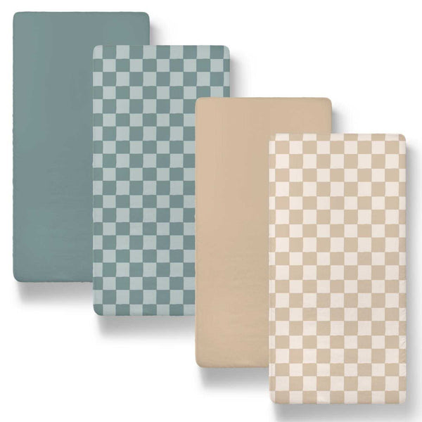 Check Organic Cotton Jersey Bassinet Sheets, 4-Pack