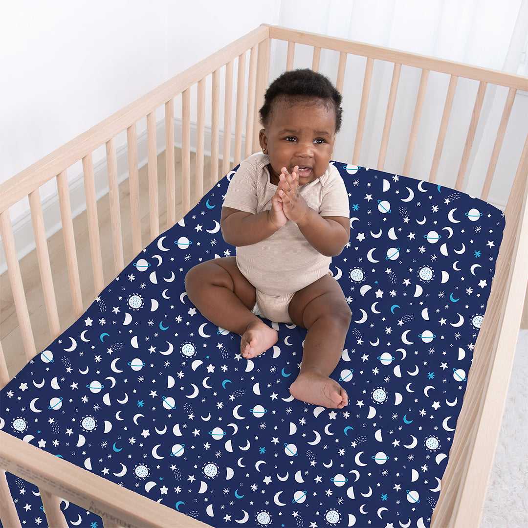Bedding Set Crib Sheets Blue Space 4-Pack Fitted Crib Sheet Set, Blues