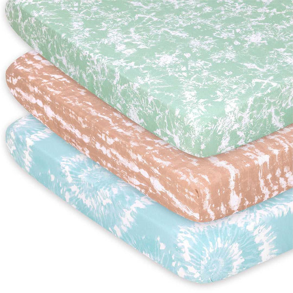 Boho Tie Dye Fitted Playard Sheets, 3-Pack