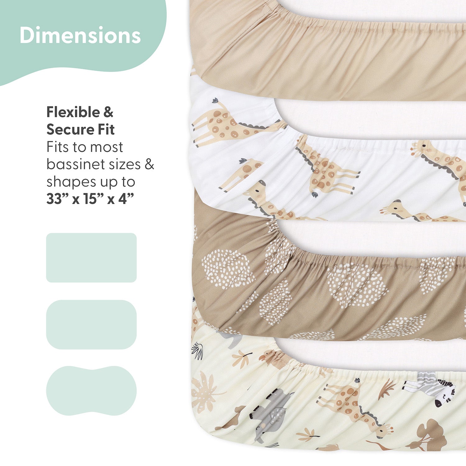Safari Neutral Baby Bassinet Sheets 4-Pack for Boys and Girls