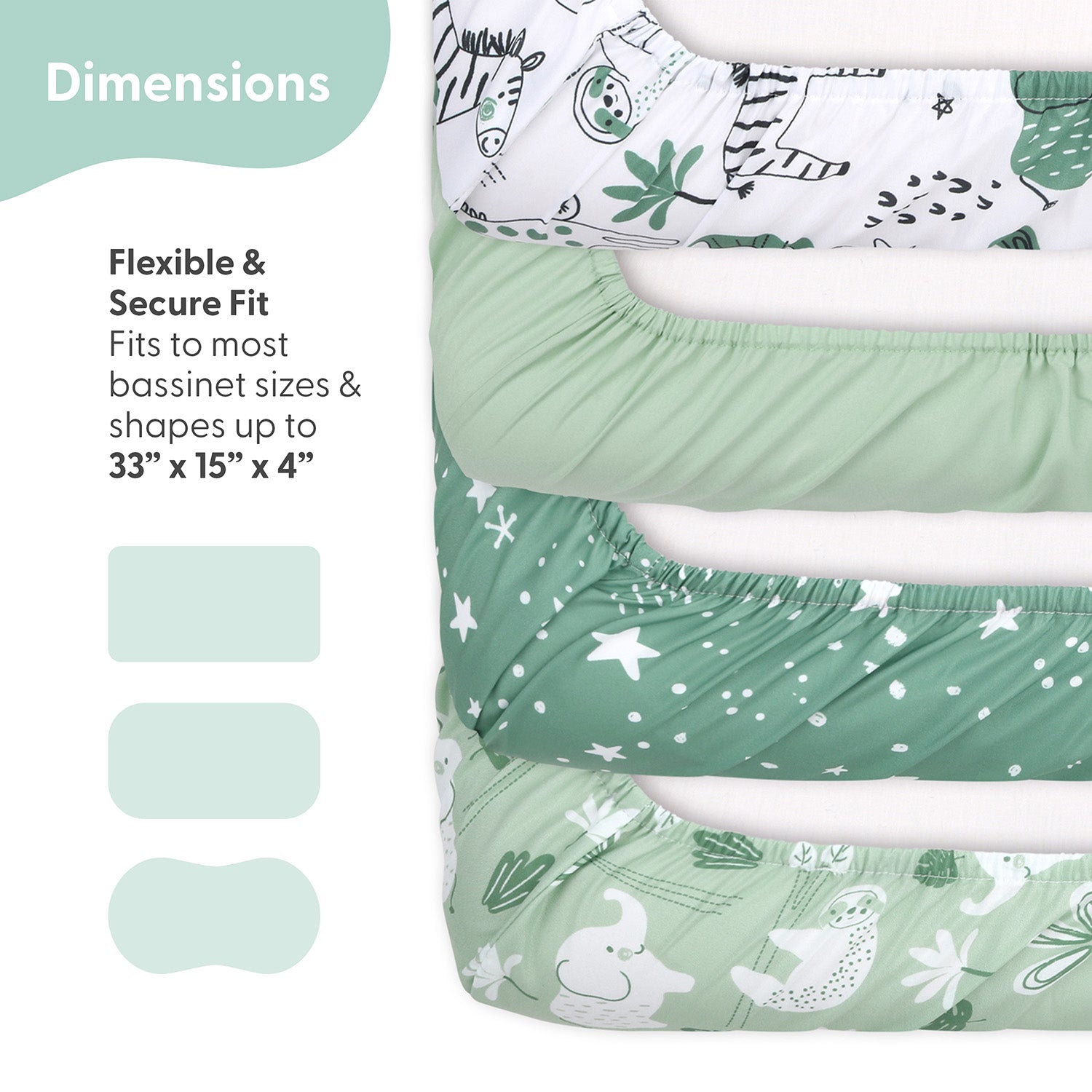 Green Dino Baby Bassinet Sheets 4-Pack for Girls