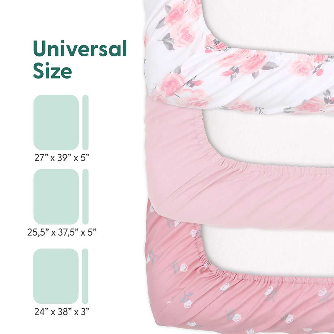 Pink Roses Sheets Pink Roses & Ditsy Playard Mini Crib Sheets, 3-Pack